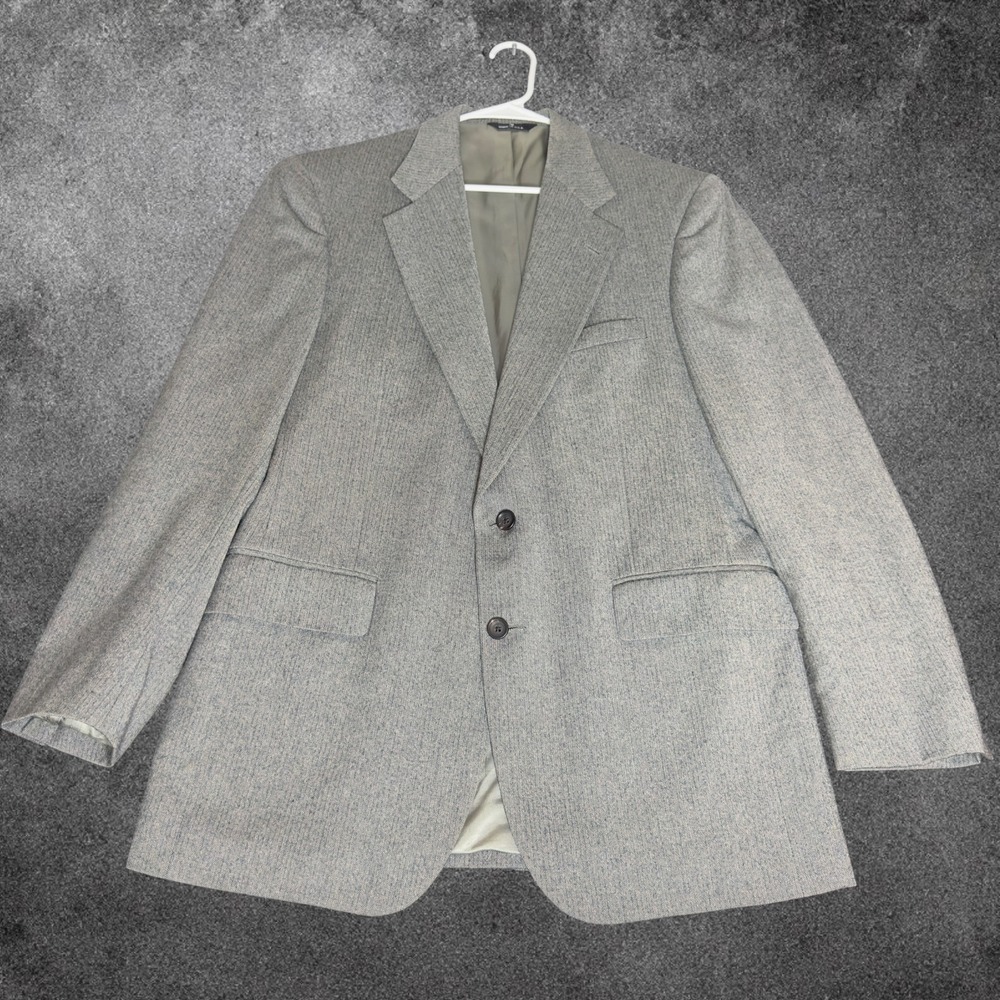 Vintage Chaps Ralph Lauren Mens Gray Herringbone Wool Blazer Sport Coat USA